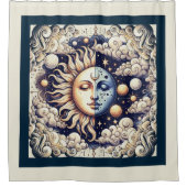  Celestial Half Sun & Moon Blue Yellow Douchegordijn (Voorkant)