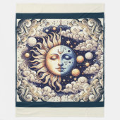 Celestial Half Sun & Moon Blue Yellow Fleece Deken (Voorkant)