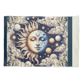 Celestial Half Sun & Moon Blue Yellow Kussensloop (Achterkant)