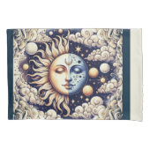 Celestial Half Sun & Moon Blue Yellow Kussensloop (Voorkant)