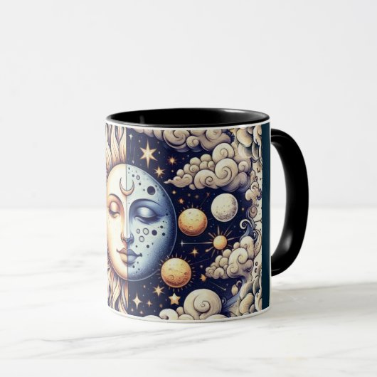 Celestial Half Sun & Moon Blue Yellow Mok (Voorkant rechts)