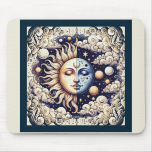 Celestial Half Sun & Moon Blue Yellow Muismat