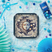  Celestial Half Sun & Moon Blue Yellow Papieren Bordje (Feest)