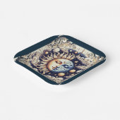  Celestial Half Sun & Moon Blue Yellow Papieren Bordje (Gebogen)