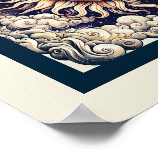  Celestial Half Sun & Moon Blue Yellow Poster (Hoek)