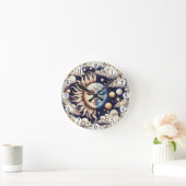 Celestial Half Sun & Moon Blue Yellow Ronde Klok (Huis)