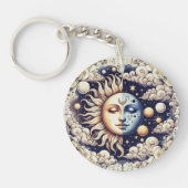  Celestial Half Sun & Moon Blue Yellow Sleutelhanger (Voorkant)