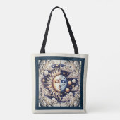 Celestial Half Sun & Moon Blue Yellow Tote Bag (Achterkant)