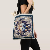 Celestial Half Sun & Moon Blue Yellow Tote Bag (Dichtbij)