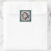  Celestial Half Sun & Moon Blue Yellow Vierkante Sticker (Tas)