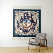 Celestial Half Sun & Moon Blue Yellow Wandkleed (In situ)