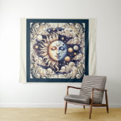 Celestial Half Sun & Moon Blue Yellow Wandkleed (In Situ (horizontaal))