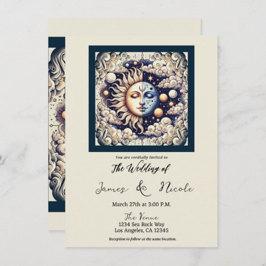 Celestial Half Sun & Moon Cream Beige Kaart (Voorkant / Achterkant)