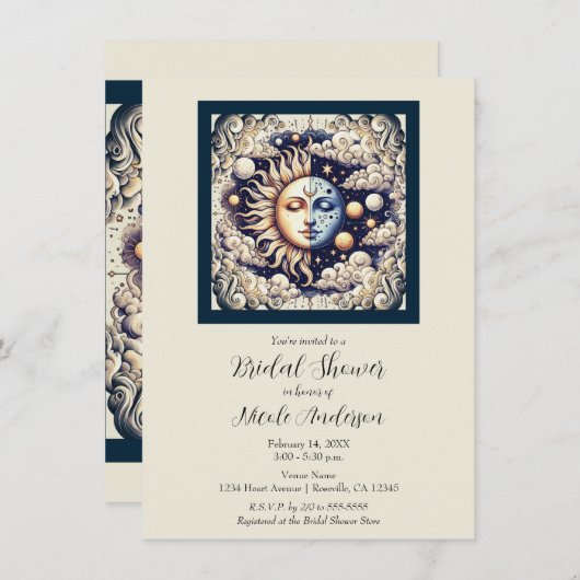  Celestial Half Sun & Moon Cream Beige Kaart (Voorkant / Achterkant)