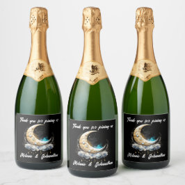 Celestial halve maan sterrennacht elegante luna sparkling wijnetiket