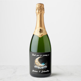 Celestial halve maan sterrennacht elegante luna sparkling wijnetiket