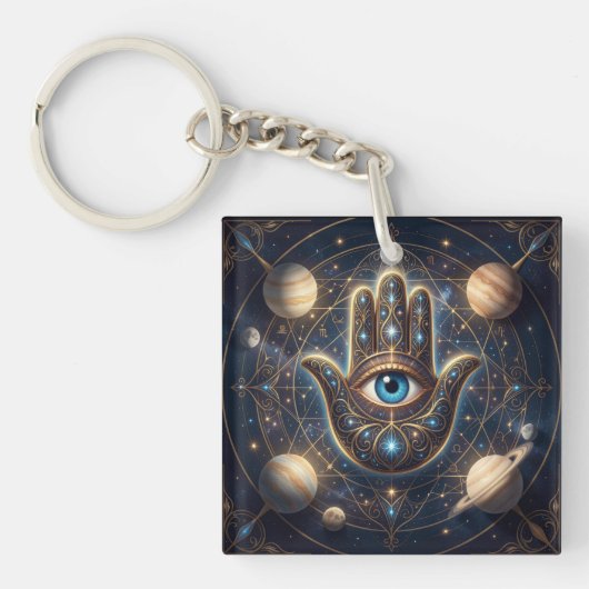 Celestial Hamsa Hand & Evil Eye Cosmic Protection  Sleutelhanger (voorkant)