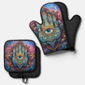 Celestial Hamsa  Ovenwant & Pannenlap Set (Voorkant / Achterkant)