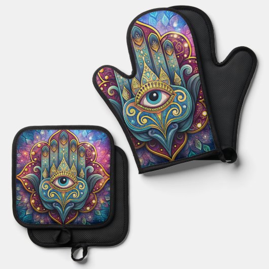Celestial Hamsa  Ovenwant & Pannenlap Set (Voorkant / Achterkant)