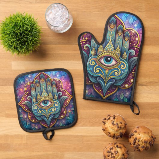 Celestial Hamsa  Ovenwant & Pannenlap Set (Top down)