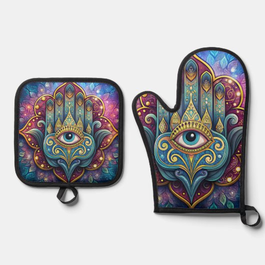 Celestial Hamsa Ovenwant & Pannenlap Set (Voorkant)