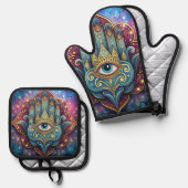 Celestial Hamsa Ovenwant & Pannenlap Set (Voorkant / Achterkant)