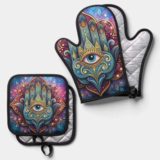 Celestial Hamsa Ovenwant & Pannenlap Set (Voorkant / Achterkant)