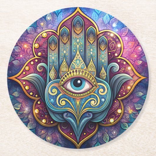 Celestial Hamsa  Ronde Kartonnen Onderzetter (Voorkant)