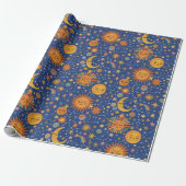 Celestial Hand Drawn Pattern - Wrapping Paper Roll Cadeaupapier (Uitgerold)