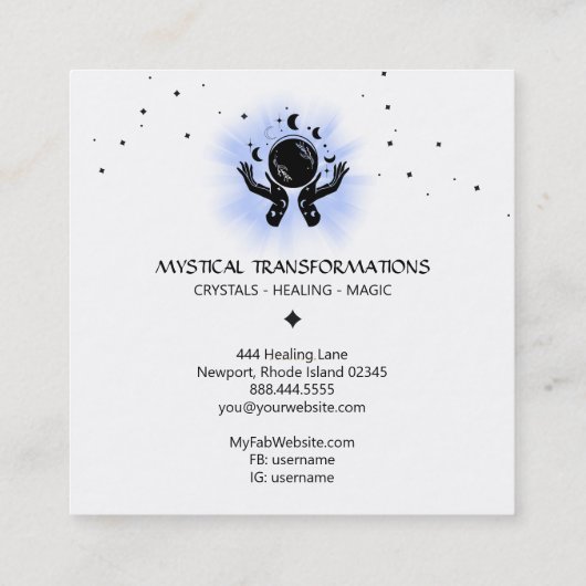 *~* Celestial Hands Luna Moon Magic Boho Light Vierkante Visitekaartje (Achterkant)