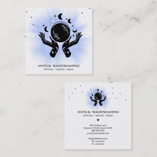 *~* Celestial Hands Luna Moon Magic Boho Light Vierkante Visitekaartje (Voorkant / Achterkant)