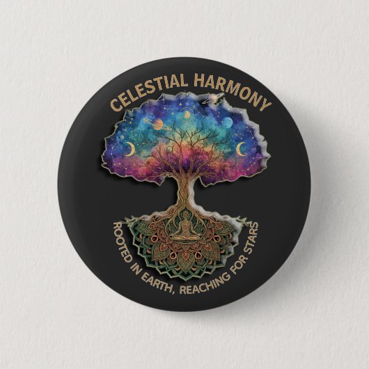Celestial Harmony Tree | Cosmic Meditation Mandala Ronde Button 5,7 Cm (Voorkant)