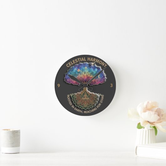 Celestial Harmony Tree - Cosmic Meditation Mandala Ronde Klok (Huis)
