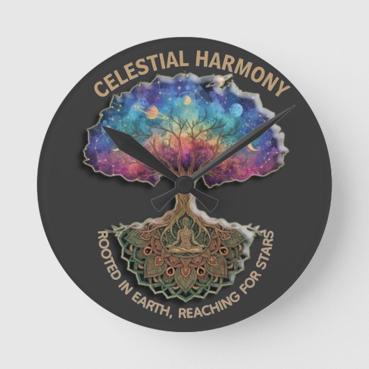 Celestial Harmony Tree | Cosmic Meditation Mandala Ronde Klok (Voorkant)