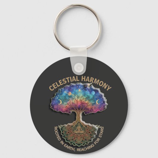 Celestial Harmony Tree | Cosmic Meditation Mandala Sleutelhanger (Voorkant)