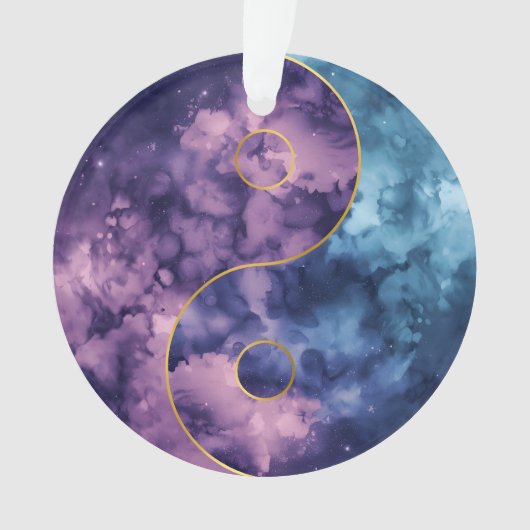 Celestial Harmony: Watercolor Nebula Yin Yang Ornament (voorkant)