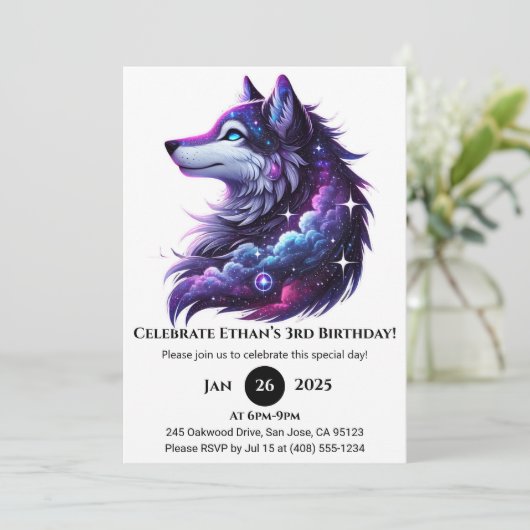 Celestial Howl Wolf Birthday Kaart (Staand voorkant)