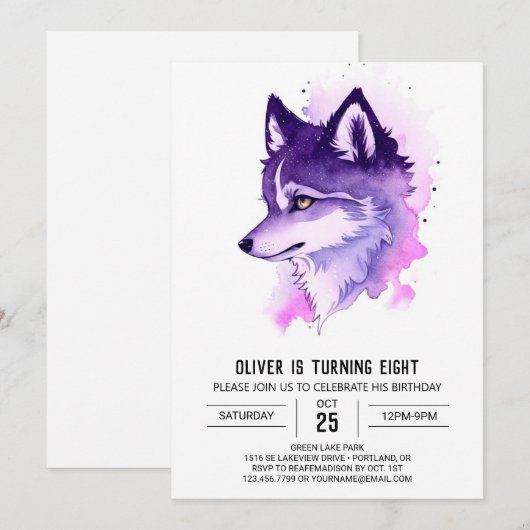 Celestial Howl: Wolf verjaardag Kaart (Voorkant / Achterkant)