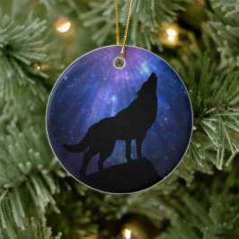 Celestial Howling Wolf Keramisch Ornament