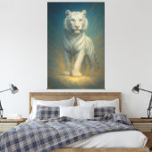 Celestial Ice-Aura White Tiger – Frostlight Divine Canvas Afdruk (Insitu (Slaapkamer))