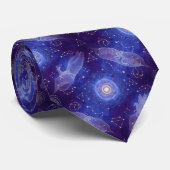 Celestial Indigo Watercolor Space Constellation Stropdas (Opgerold)