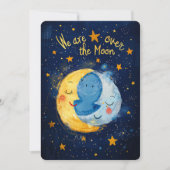 Celestial Joy: Over the Moon Baby shower Kaart (Voorkant)