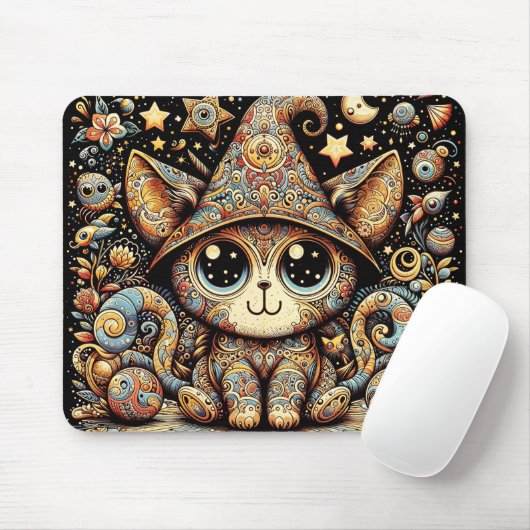 Celestial Kat: Whimsical Wizard Muismat (Met muis)