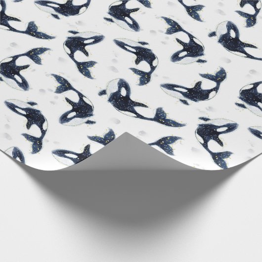 Celestial Killer Whale Ocean Blue Artwork Cadeaupapier (Hoek)