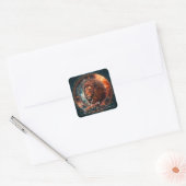 Celestial Leo Lion Fantasy Zwart Etherisch Dierenr Vierkante Sticker (Envelop)
