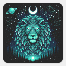 Celestial Lion – Cosmic King Wildlife Galaxy Vierkante Sticker