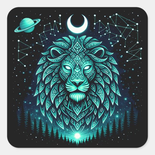 Celestial Lion – Cosmic King Wildlife Galaxy Vierkante Sticker (Voorkant)