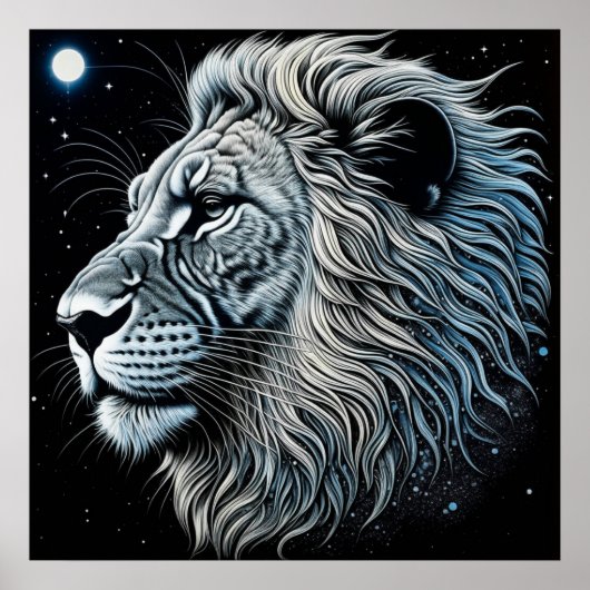 Celestial Lion Night Sky Air Art Poster (Voorkant)