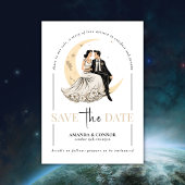 Celestial Love: Elegante Waxing Moon Save the Date Kaart