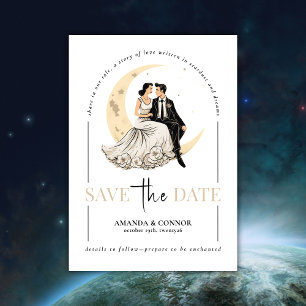 Celestial Love: Elegante Waxing Moon Save the Date Kaart